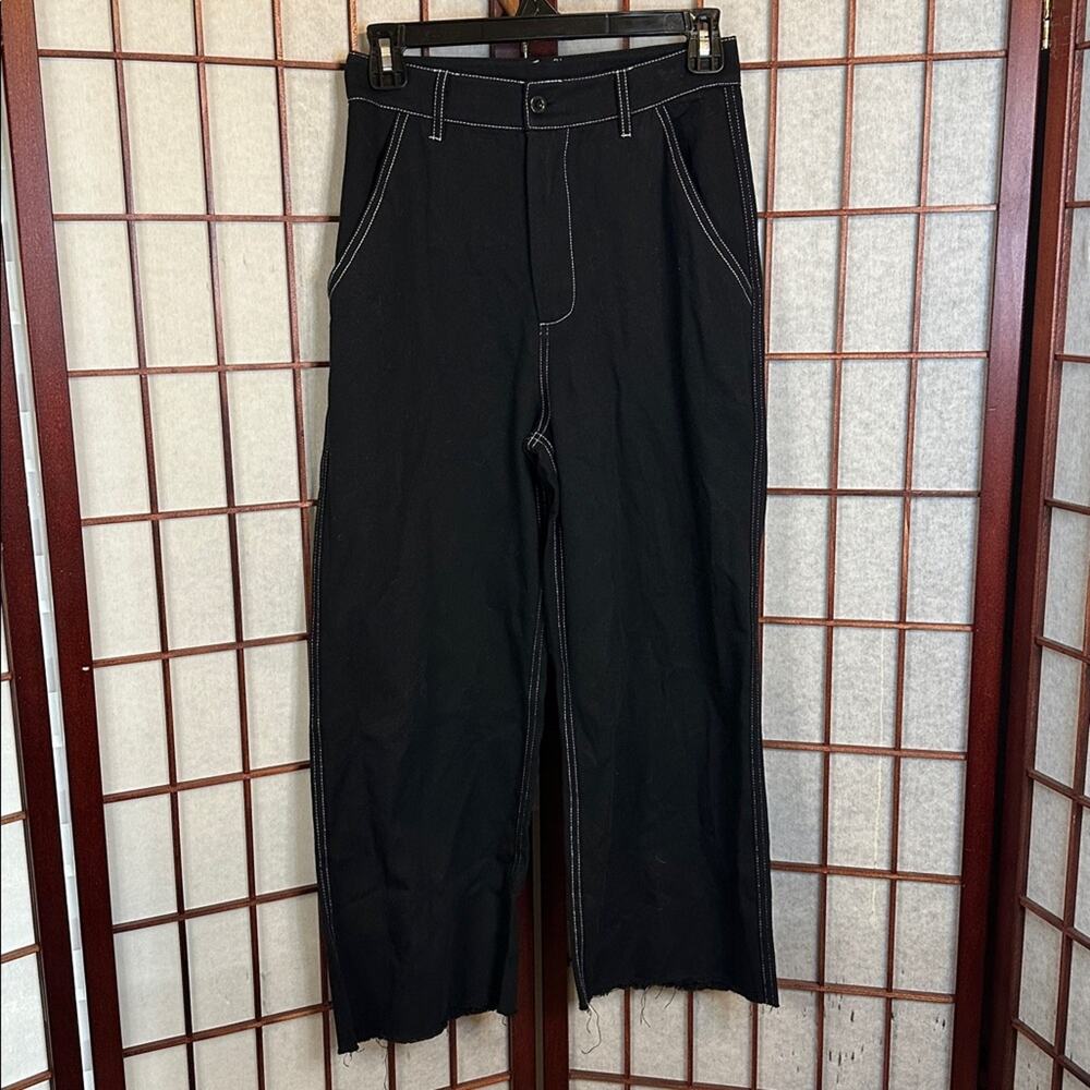 Cider Black Pants with Contrast Stitching high waist wide leg Size XS NWT